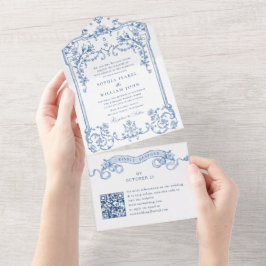 Victorian Ornate Grace Blommigt Blue Bröllop QR-ko