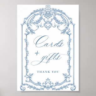 Victorian Ornate Grace Blommigt Blue Cards and Gif Poster