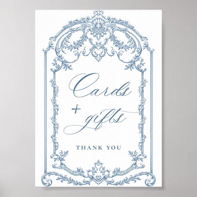 Victorian Ornate Grace Blommigt Blue Cards and Gif Poster (Framsidan)
