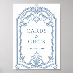 Victorian Ornate Grace Blommigt Blue Cards and Gif Poster