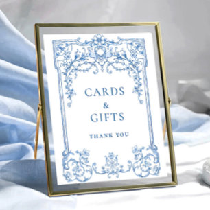 Victorian Ornate Grace Blommigt Blue Cards and Gif Poster