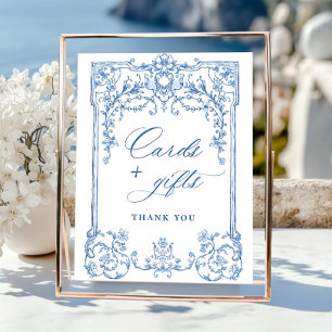 Victorian Ornate Grace Blommigt Blue Cards and Gif Poster