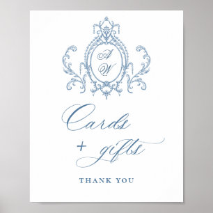Victorian Ornate Grace Blommigt Blue Cards and Gif Poster