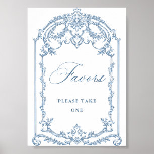 Victorian Ornate Grace Blommigt Blue Favors Bröllo Poster