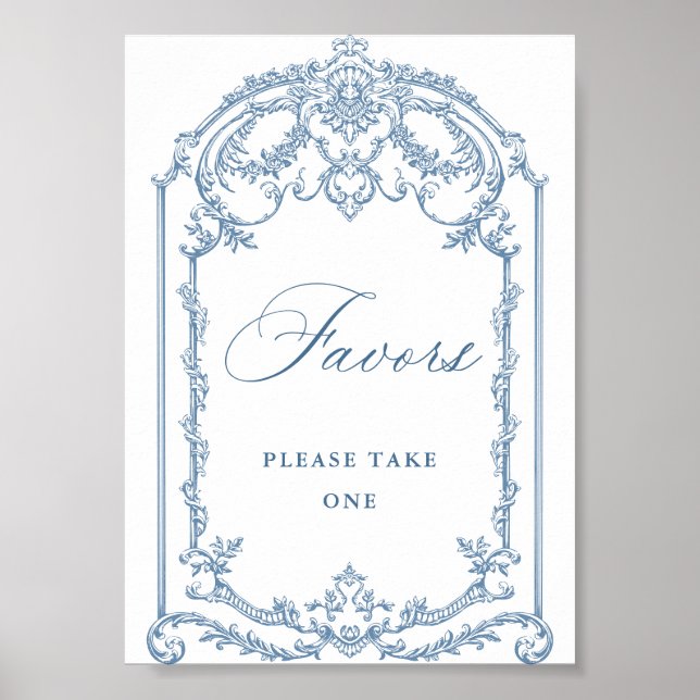 Victorian Ornate Grace Blommigt Blue Favors Bröllo Poster (Framsidan)