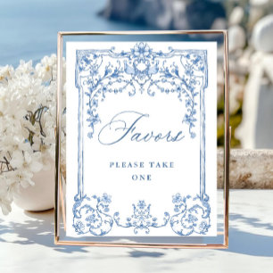 Victorian Ornate Grace Blommigt Blue Favors Bröllo Poster