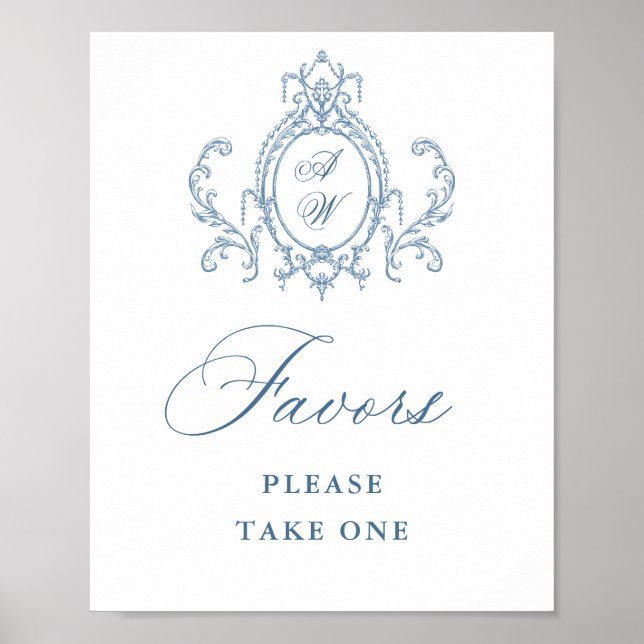 Victorian Ornate Grace Blommigt Blue Favors Bröllo Poster (Framsidan)