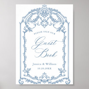 Victorian Ornate Grace Blommigt Blue Guestbook-tec Poster