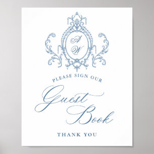 Victorian Ornate Grace Blommigt Blue Guestbook-tec Poster