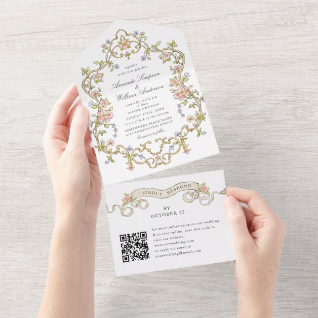 Victorian Ornate Grace Blommigt Bröllop QR-kod (Tearaway)