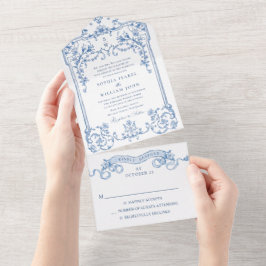 Victorian Ornate Grace Blommigt Dusty Blue Bröllop