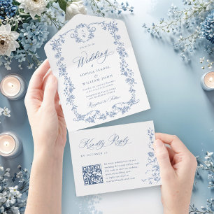 Victorian Ornate Grace Blommigt Dusty Blue Bröllop