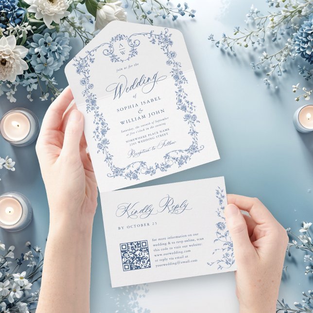 Victorian Ornate Grace Blommigt Dusty Blue Bröllop (Skapare uppladdad)