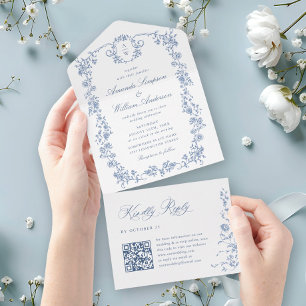 Victorian Ornate Grace Blommigt Dusty Blue Bröllop