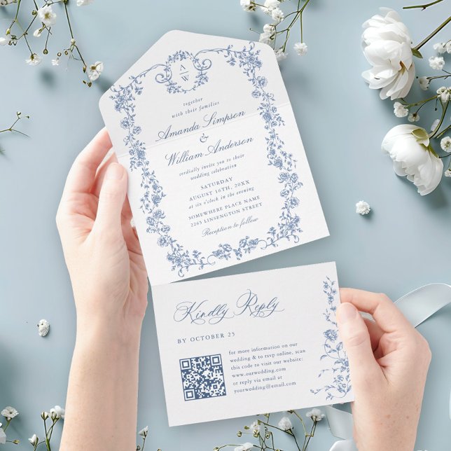 Victorian Ornate Grace Blommigt Dusty Blue Bröllop (Skapare uppladdad)