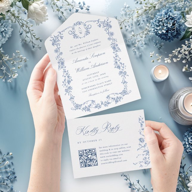 Victorian Ornate Grace Blommigt Dusty Blue Bröllop (Skapare uppladdad)