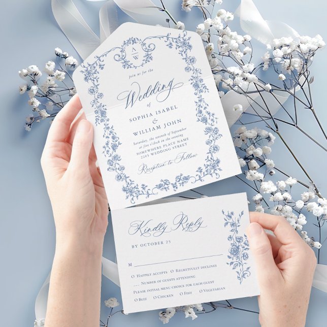 Victorian Ornate Grace Blommigt Dusty Blue Bröllop (Skapare uppladdad)