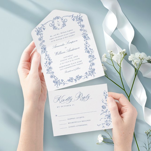 Victorian Ornate Grace Blommigt Dusty Blue Bröllop (Skapare uppladdad)