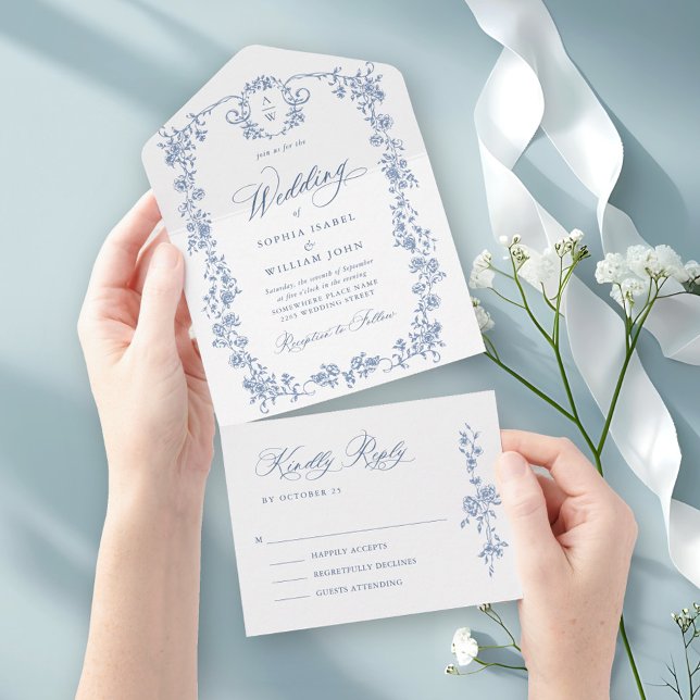Victorian Ornate Grace Blommigt Dusty Blue Bröllop (Skapare uppladdad)