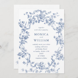 Victorian Ornate Grace Blommigt Dusty Blue Bröllop Inbjudningar