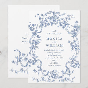 Victorian Ornate Grace Blommigt Dusty Blue Bröllop Inbjudningar