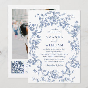 Victorian Ornate Grace Blommigt Dusty Blue Bröllop Inbjudningar