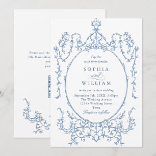 Victorian Ornate Grace Blommigt Dusty Blue Bröllop Inbjudningar
