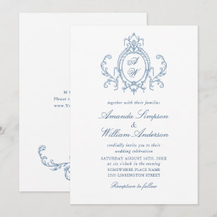 Victorian Ornate Grace Blommigt Dusty Blue Bröllop Inbjudningar