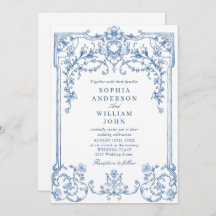 Victorian Ornate Grace Blommigt Dusty Blue Bröllop