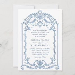 Victorian Ornate Grace Blommigt Dusty Blue Bröllop Inbjudningar