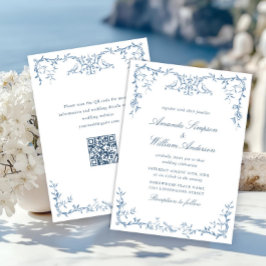 Victorian Ornate Grace Blommigt Dusty Blue Bröllop Inbjudningar