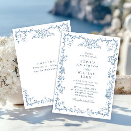 Victorian Ornate Grace Blommigt Dusty Blue Bröllop Inbjudningar