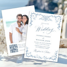 Victorian Ornate Grace Blommigt Dusty Blue Bröllop