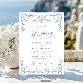 Victorian Ornate Grace Blommigt Dusty Blue Bröllop Inbjudningar