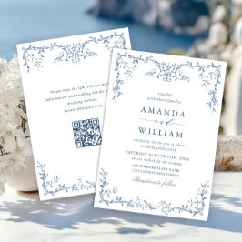 Victorian Ornate Grace Blommigt Dusty Blue Bröllop Inbjudningar