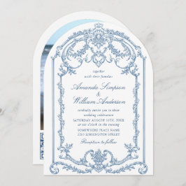 Victorian Ornate Grace Blommigt Dusty Blue Bröllop Inbjudningar