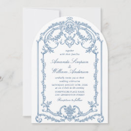 Victorian Ornate Grace Blommigt Dusty Blue Bröllop Inbjudningar