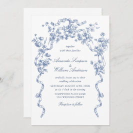 Victorian Ornate Grace Blommigt Dusty Blue Bröllop Inbjudningar