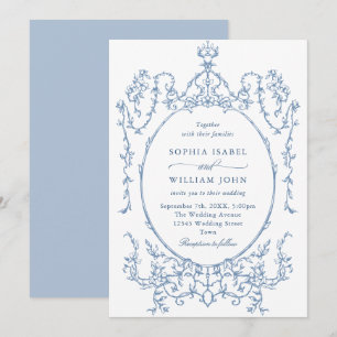 Victorian Ornate Grace Blommigt Dusty Blue Bröllop Inbjudningar