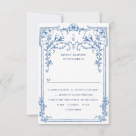 Victorian Ornate Grace Blommigt Dusty Blue Bröllop OSA Kort