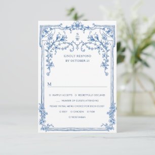 Victorian Ornate Grace Blommigt Dusty Blue Bröllop OSA Kort