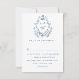 Victorian Ornate Grace Blommigt Dusty Blue Bröllop OSA Kort