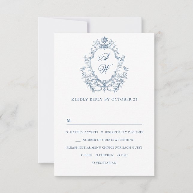 Victorian Ornate Grace Blommigt Dusty Blue Bröllop OSA Kort (Framsida)