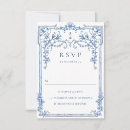 Victorian Ornate Grace Blommigt Dusty Blue Bröllop OSA Kort