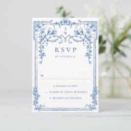 Victorian Ornate Grace Blommigt Dusty Blue Bröllop OSA Kort