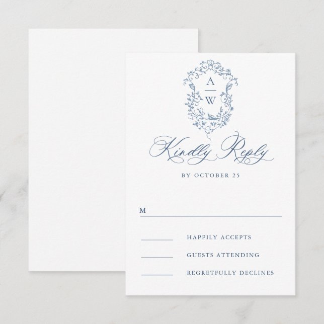Victorian Ornate Grace Blommigt Dusty Blue Bröllop OSA Kort (Fram/baksida)