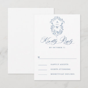 Victorian Ornate Grace Blommigt Dusty Blue Bröllop OSA Kort