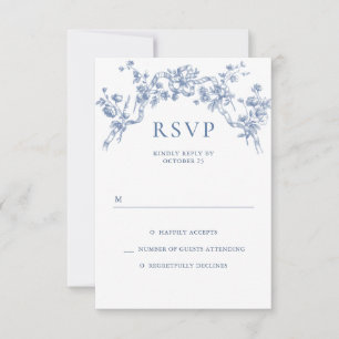 Victorian Ornate Grace Blommigt Dusty Blue Bröllop OSA Kort