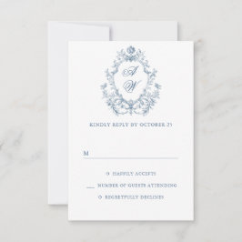 Victorian Ornate Grace Blommigt Dusty Blue Bröllop OSA Kort