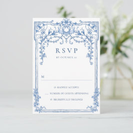 Victorian Ornate Grace Blommigt Dusty Blue Bröllop OSA Kort